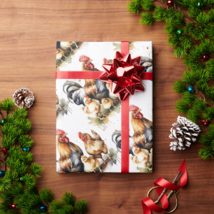 Papel De Presente Galinhas Cujas Cadeias De Aquarelas Arte Animal