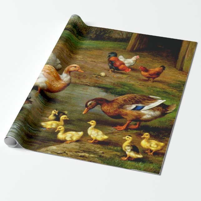Papel De Presente Galinhas Patos E Patos Na Fazenda (Desenrolado)