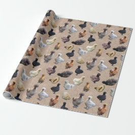 Papel De Presente Galinhas Silkie Bantam Burlap