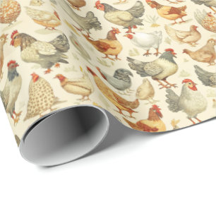 Papel De Presente Galinheiros divertidos padrão de azulejos galinhas