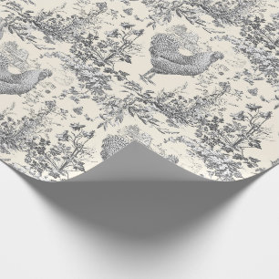Papel De Presente Galo Clássico de Cinza Vintage Floral