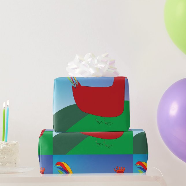 Papel De Presente Galo Vermelho Colorido com Cauda do Arco-Íris em H (Criador carregado)