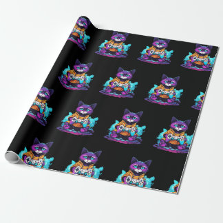 Papel De Presente Gamer cat, gatinho com estilo animado de controlad