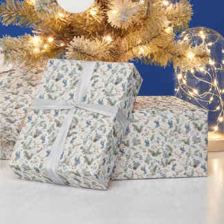 Papel De Presente Ganso Azul de Inverno Aquarela Natal Férias