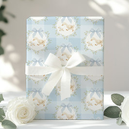 Papel De Presente Ganso Bobo Laço Azul Gingham Caprichoso Préppy