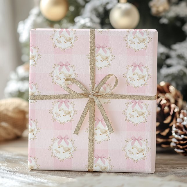 Papel De Presente Ganso Bobo Laço Rosa Gingham Caprichoso Préppy (Criador carregado)