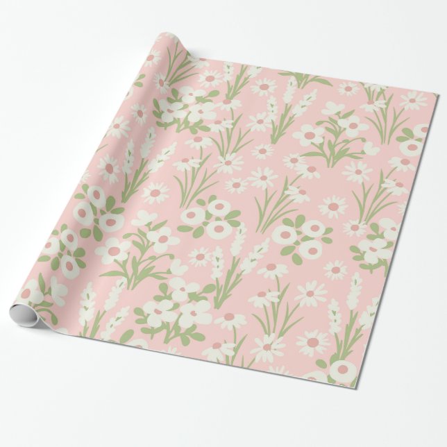 Papel De Presente Ganso de Bobo Floral Rosa (Desenrolado)