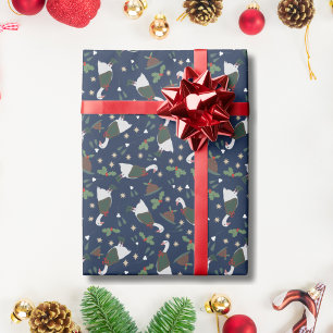 Papel De Presente Ganso de Natal Azul Escuro com Figgy Pudding