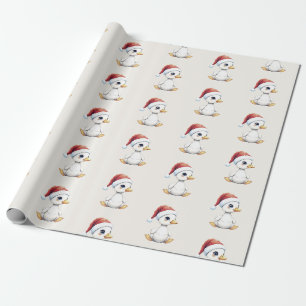 Papel De Presente Ganso Pato Festivo de Natal Fofo Com Chapéu de Pap