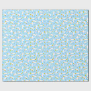 Papel De Presente Gansos Bobos e Laços Coquetes Branco sobre Azul Cl