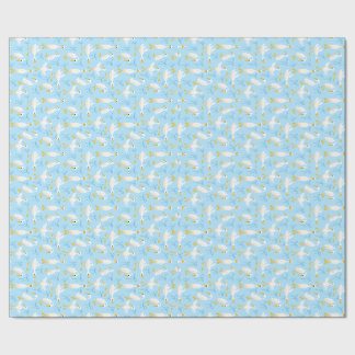 Papel De Presente Gansos Bobos e Laços Coquetes Branco sobre Azul Cl