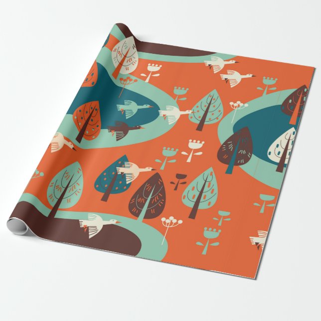 Papel De Presente gansos e florestas (Desenrolado)