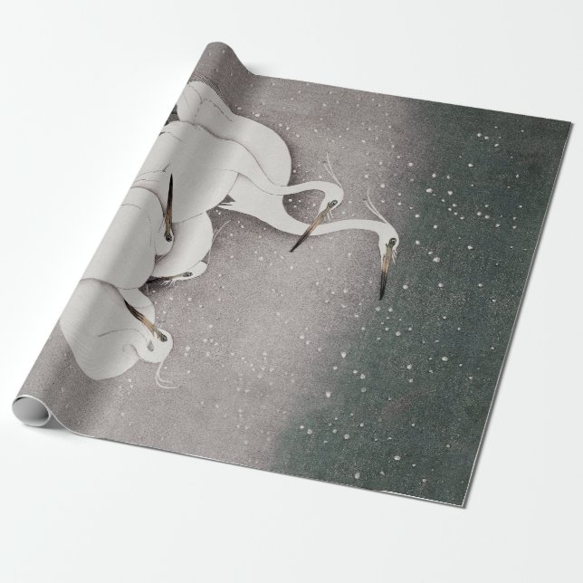 Papel De Presente Garças Koson na Neve: Japonês Vintage (Desenrolado)