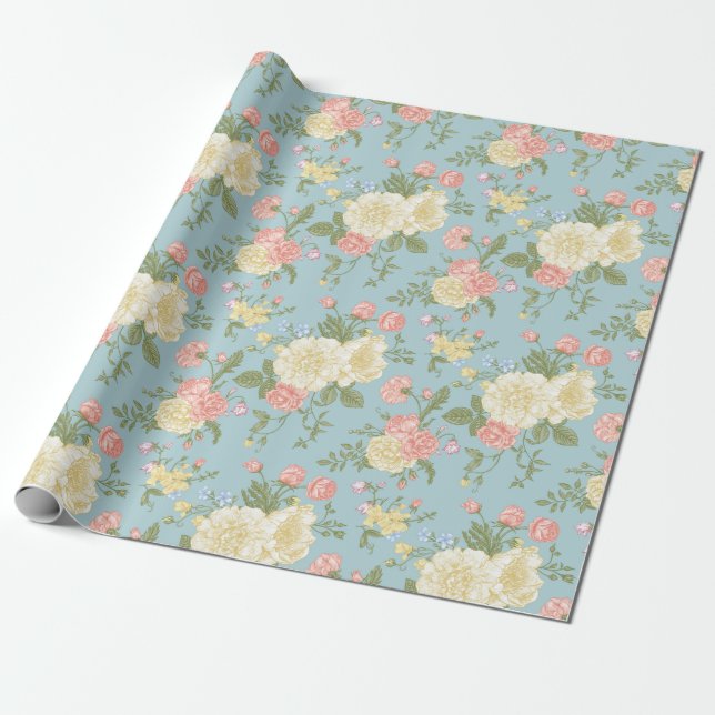 Papel De Presente Garden Peony Floral Patterno (Desenrolado)