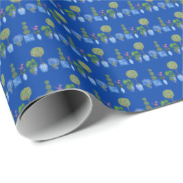 Papel De Presente Garden Pots Wrapping Paper (on Blue)