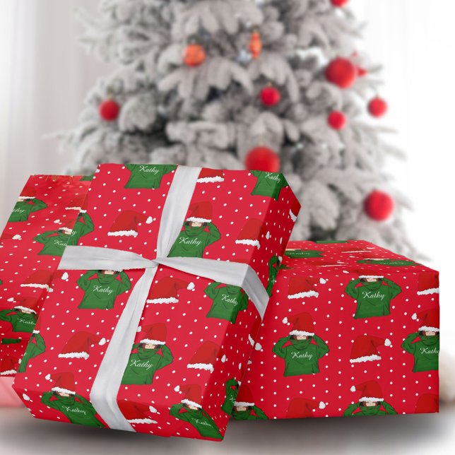 Papel De Presente Garota bonita com capuz verde e Natal (Criador carregado)