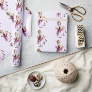 Papel De Presente Garota Bonita e Sedutora em um Padrão de Copo de M