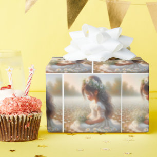 Papel De Presente Garota Bonita Em Colar Vestida Com Visitas