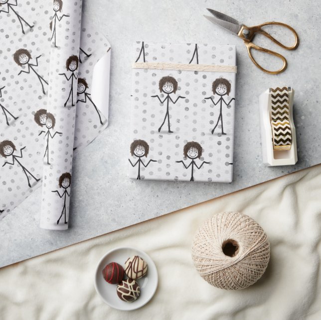 Papel De Presente Garota com cabelo e óculos (Artesanato)