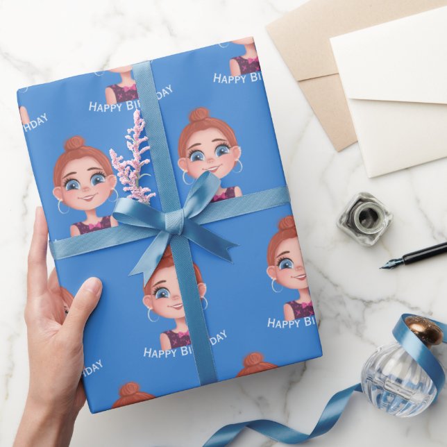 Papel De Presente Garota de aniversário de cartum com olhos grandes (Presentear)