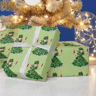 Papel De Presente Garota de árvore de Natal vintage retrô fofa