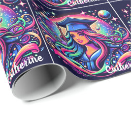Papel De Presente Garota de Graduação em Cores Neon Personalizadas