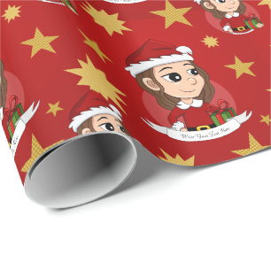 Papel De Presente Garota de Natal com cabelo ondulado castanho