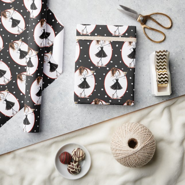 Papel De Presente Garota de Palito com Martini (Artesanato)