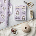 Papel De Presente Garota do Bloco Brilhante com Texto Bridal em Púrp<br><div class="desc">Texto de noiva sobre fundo roxo com bonitinha bonitinha em um véu branco,  vestido de renda,  cabelo,  colar de pérolas,  e segurando um buquê de margarida para chá de panela. A cor de fundo pode ser alterada.</div>