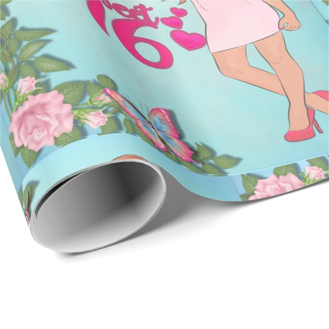 Papel De Presente Garota Doce De 16 Anos Com Flores (Ponta do rolo)