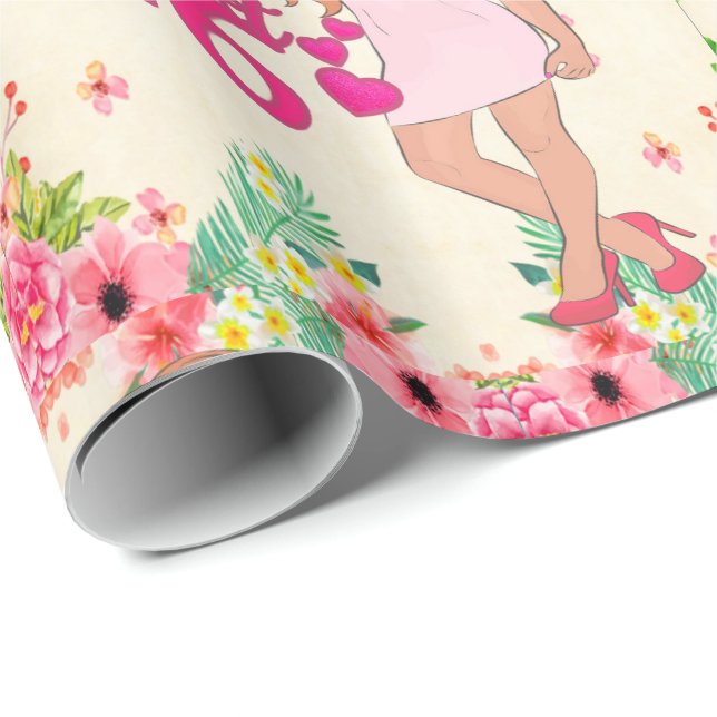 Papel De Presente Garota Doce De 16 Anos Com Flores (Ponta do rolo)