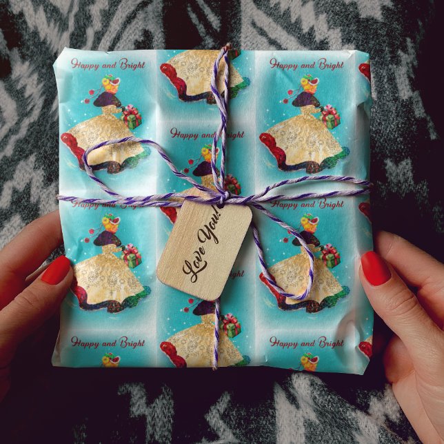 Papel De Presente Garota dourada da caixa de presentes de natais vin (Criador carregado)