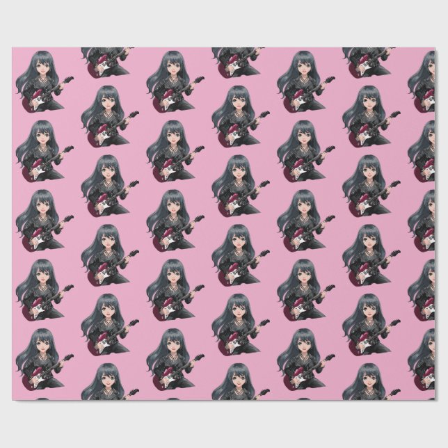 Papel De Presente Garota emo com cabelo preto comprido (Aberto)