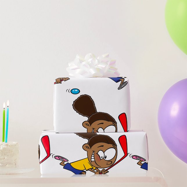 Papel De Presente Garota Energética Jogando Hóquei (Criador carregado)