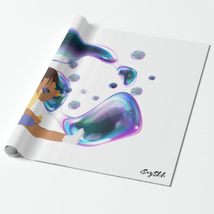 Papel De Presente garota faz bolha de sabão