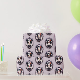 Papel De Presente Garota Gótica Espelho Vitoriano Cinza Halloween