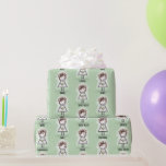 Papel De Presente Garota-Pau-Brilhante em tênis em verde<br><div class="desc">Garota bonitinha em tênis,  véu branco,  vestido de renda,  cabelo,  colar de pérolas,  e segurando um buquê de margarida para um chá de panela verde. A cor de fundo pode ser alterada.</div>