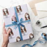 Papel De Presente Garota-Pau-Noiva em tênis em Corações<br><div class="desc">Garota bonitinha em tênis,  véu branco,  vestido de renda,  cabelo,  colar de pérolas,  e segurando um buquê de margarida para um chá de panela em corações roxos.</div>