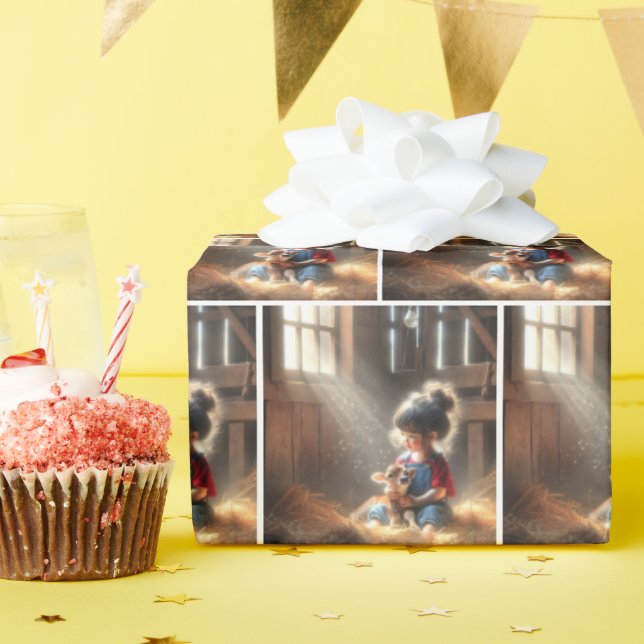 Papel De Presente Garota Pequena No Barco Com Vitelo (Festa de aniversário)