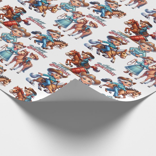 Papel De Presente Garota Rodeio Ocidental com Cavalos e Crianças Nas (Ponta)