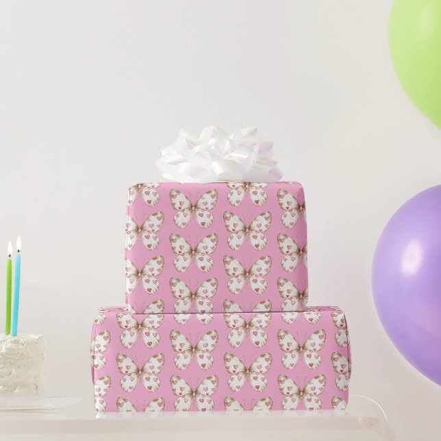 Papel De Presente Garota Rosa Borboleta Corta Aniversário (Presentes para festas)