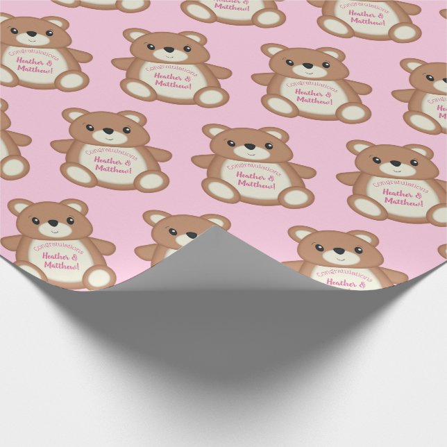 Papel De Presente Garota Rosa-Chá de fraldas-Urso (Ponta)