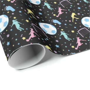 Papel De Presente Garotas Futebol Silhuettes Stars and Sparkles