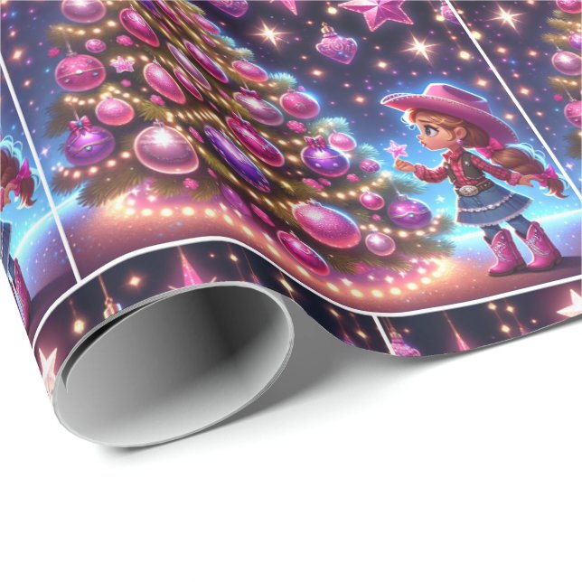 Papel De Presente Garotinha Em Frente Ao Natal Da Árvore (Ponta do rolo)