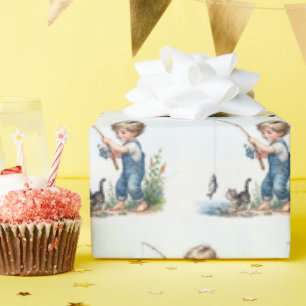 Papel De Presente Garoto A Pescar Com Gatinho