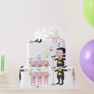 Papel De Presente Garoto Cantando com Coro de Três Porcos