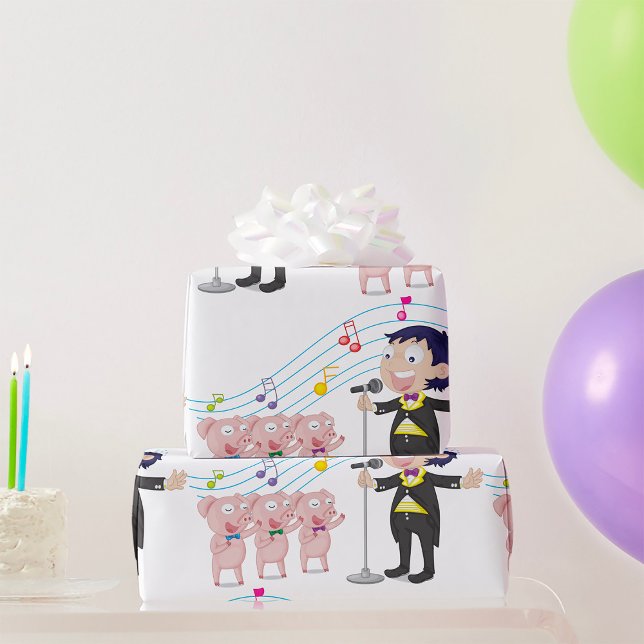 Papel De Presente Garoto Cantando com Coro de Três Porcos (Criador carregado)