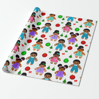 Papel De Presente Garoto de Natal Afro Gingerbread e Crianças
