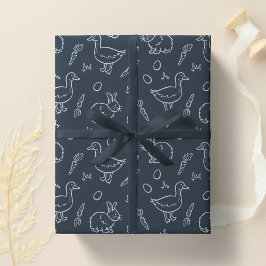Papel De Presente Garotos Boho Páscoa Coelho Coelho Ganso Azul Escur