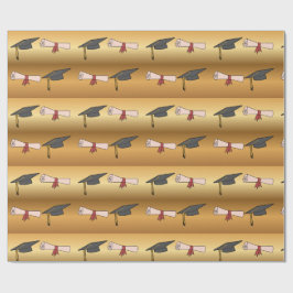 Papel De Presente Garrafa de Graduação Dourada e Diploma